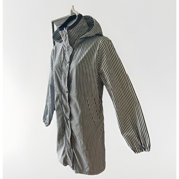 'S MaxMara Trench Rain Coat Reversible Women's Size 6 Nautical Navy Chic Striped - Picture 2 of 16
